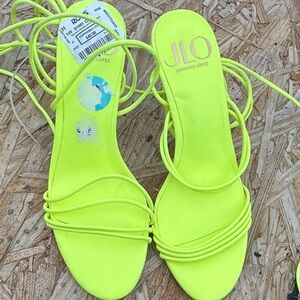 Jennifer Lopez Bright neon Yellow / green Open Toe Strappy Heels